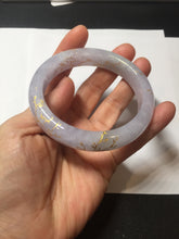 Load image into Gallery viewer, 57m Type A 100% Natural light purple white carved branches and flowers and golden-painted jadeite jade bangle BH132
