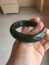 Load image into Gallery viewer, 52.3mm 100% Natural dark green yellow nephrite Jade bangle(河磨玉) HE103

