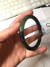 Load image into Gallery viewer, 56.5mm Certified 100% Natural Dark Green/Black Green Ink Painting (绿水墨) Round Cut Nephrite (Wulanhai 乌兰海碧玉) Bangle HN167-7332
