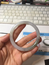 Load image into Gallery viewer, 57.7mm certified Type A 100% Natural white light green purple with brown red flying dandelions slim round cut Jadeite Jade bangle PE120-3712
