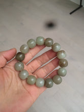 Load image into Gallery viewer, 14x13mm 100% Natural light green/gray/brown with brown flying dandelions vintage style nephrite Jade bead bracelet HE84
