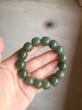 Load image into Gallery viewer, 13.5x13.6mm 100% Natural olive green/brown/black vintage style nephrite Jade bead bracelet HE83
