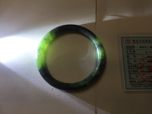 Load image into Gallery viewer, 56.5mm Certified 100% Natural Dark Green/Black Green Ink Painting (绿水墨) Round Cut Nephrite (Wulanhai 乌兰海碧玉) Bangle HN167-7332
