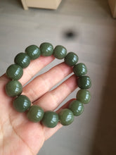 Load image into Gallery viewer, 13.5x13.6mm 100% Natural olive green/brown/black vintage style nephrite Jade bead bracelet HE83
