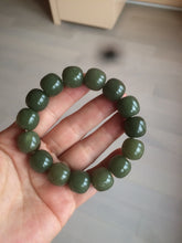 Load image into Gallery viewer, 13.5x13.6mm 100% Natural olive green/brown/black vintage style nephrite Jade bead bracelet HE83
