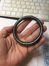 Load image into Gallery viewer, 56.5mm Certified 100% Natural Dark Green/Black Green Ink Painting (绿水墨) Round Cut Nephrite (Wulanhai 乌兰海碧玉) Bangle HN168-7315
