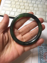 Load image into Gallery viewer, 56.5mm Certified 100% Natural Dark Green/Black Green Ink Painting (绿水墨) Round Cut Nephrite (Wulanhai 乌兰海碧玉) Bangle HN168-7315
