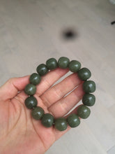 Load image into Gallery viewer, 13.5x13.6mm 100% Natural olive green/brown/black vintage style nephrite Jade bead bracelet HE83
