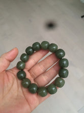Load image into Gallery viewer, 13.5x13.6mm 100% Natural olive green/brown/black vintage style nephrite Jade bead bracelet HE83
