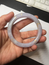 Load image into Gallery viewer, 57m Type A 100% Natural light purple white carved branches and flowers and golden-painted jadeite jade bangle BH132
