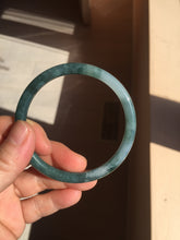 Load image into Gallery viewer, 57.6mm Certified Type A 100% Natural dark green blue gray black slim round cut Guatemala Jadeite bangle PJ5-4321

