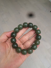 Load image into Gallery viewer, 13.5x13.6mm 100% Natural olive green/brown/black vintage style nephrite Jade bead bracelet HE83
