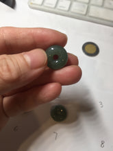Load image into Gallery viewer, 14-15mm Type A 100% Natural dark green black gray(老油青) Jadeite Safety Guardian Button donuts pendant PD198
