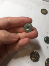 Load image into Gallery viewer, 14-15mm Type A 100% Natural dark green black gray(老油青) Jadeite Safety Guardian Button donuts pendant PD198
