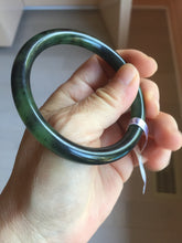 Load image into Gallery viewer, 56.5mm Certified 100% Natural Dark Green/Black Green Ink Painting (绿水墨) Round Cut Nephrite (Wulanhai 乌兰海碧玉) Bangle HN167-7332
