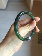 Load image into Gallery viewer, 56.5mm Certified 100% Natural Dark Green/Black Green Ink Painting (绿水墨) Round Cut Nephrite (Wulanhai 乌兰海碧玉) Bangle HN167-7332
