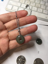 Load image into Gallery viewer, 14-15mm Type A 100% Natural dark green black gray(老油青) Jadeite Safety Guardian Button donuts pendant PD198
