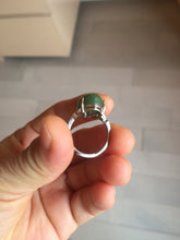 Load image into Gallery viewer, 100% Natural green nephrite (碧玉) cabochon  Jade ring (adjustable size) HT128
