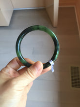 Load image into Gallery viewer, 56.5mm Certified 100% Natural Dark Green/Black Green Ink Painting (绿水墨) Round Cut Nephrite (Wulanhai 乌兰海碧玉) Bangle HN167-7332
