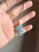 Load image into Gallery viewer, 100% natural type A icy watery light green blue gray Guatemala jadeite leaf pendant PD6
