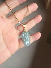 Load image into Gallery viewer, 100% natural type A icy watery light green blue gray Guatemala jadeite leaf pendant PD6
