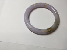 Load image into Gallery viewer, 54.5m Type A 100% Natural light purple brown white carved branches and flowers and golden-painted round cut jadeite jade bangle BH128

