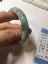 Load image into Gallery viewer, 57.5mm certified 100% natural Type A watermelon-rind green white Cool White Base with Misty Green Patches jadeite bangle PE17-2123
