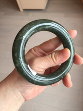 Load image into Gallery viewer, 59.5mm certified 100% Natural dark green/gray (nebula dust) chubby round cut nephrite Jade bangle HE101-0201
