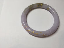 Load image into Gallery viewer, 54.5m Type A 100% Natural light purple brown white carved branches and flowers and golden-painted round cut jadeite jade bangle BH128
