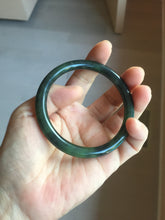 Load image into Gallery viewer, 57.6mm Certified 100% Natural Dark Green/Black Green Ink Painting (绿水墨) Round Cut Nephrite (Wulanhai 乌兰海碧玉) Bangle HN169-7335
