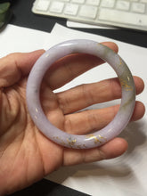 Load image into Gallery viewer, 54.5m Type A 100% Natural light purple brown white carved branches and flowers and golden-painted round cut jadeite jade bangle BH128
