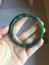 Load image into Gallery viewer, 57mm Certified 100% Natural Fresh Young Green/Dark Green/Black Green Ink Painting (绿水墨) Round Cut Nephrite (Wulanhai 乌兰海碧玉) Bangle HN151-7331
