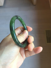 Load image into Gallery viewer, 57mm Certified 100% Natural Fresh Young Green/Dark Green/Black Green Ink Painting (绿水墨) Round Cut Nephrite (Wulanhai 乌兰海碧玉) Bangle HN151-7331

