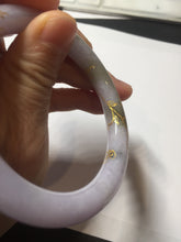 Load image into Gallery viewer, 54.5m Type A 100% Natural light purple brown white carved branches and flowers and golden-painted round cut jadeite jade bangle BH128
