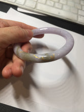 Load image into Gallery viewer, 54.5m Type A 100% Natural light purple brown white carved branches and flowers and golden-painted round cut jadeite jade bangle BH128
