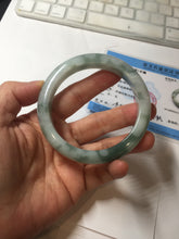 Load image into Gallery viewer, 57.5mm certified 100% natural Type A watermelon-rind green white Cool White Base with Misty Green Patches jadeite bangle PE17-2123
