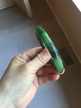 Load image into Gallery viewer, 57mm Certified 100% Natural Fresh Young Green/Dark Green/Black Green Ink Painting (绿水墨) Round Cut Nephrite (Wulanhai 乌兰海碧玉) Bangle HN151-7331
