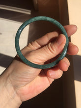 Load image into Gallery viewer, 58.2mm Certified Type A 100% Natural dark green blue gray black slim round cut Guatemala Jadeite bangle PC201-4313
