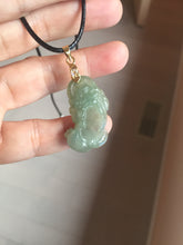 Load image into Gallery viewer, 100% natural type A icy watery jadeite green/yellow/white 3D PiXiu(貔貅) Feng Shui Wealth Attractor with Wealth Pool pendant group necklace PD8
