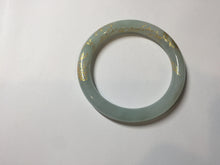Load image into Gallery viewer, 52.2mm 100% Natural type A icy watery light green carved and golden-painted round cut slim Jadeite Jade bangle BH129
