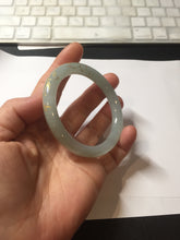 Load image into Gallery viewer, 52.2mm 100% Natural type A icy watery light green carved and golden-painted round cut slim Jadeite Jade bangle BH129
