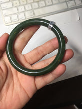 Load image into Gallery viewer, 60.5mm certified 100% Natural dark green/black round cut nephrite Jade(碧玉)  bangle HN13-1575
