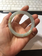 Load image into Gallery viewer, 52.2mm 100% Natural type A icy watery light green carved and golden-painted round cut slim Jadeite Jade bangle BH129
