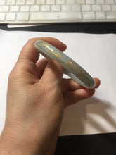 Load image into Gallery viewer, 52.2mm 100% Natural type A icy watery light green carved and golden-painted round cut slim Jadeite Jade bangle BH129
