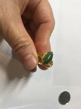 Load image into Gallery viewer, 100% Natural Marquise-shaped green nephrite (碧玉) cabochon  Jade ring (adjustable size) HT127
