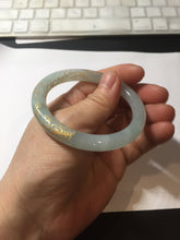 Load image into Gallery viewer, 52.2mm 100% Natural type A icy watery light green carved and golden-painted round cut slim Jadeite Jade bangle BH129
