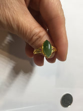 Load image into Gallery viewer, 100% Natural Marquise-shaped green nephrite (碧玉) cabochon  Jade ring (adjustable size) HT127
