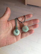 Load image into Gallery viewer, 20mm Type A 100% Natural Sunny green/white Jadeite Jade Safety Guardian Button donuts Pendant group PD10
