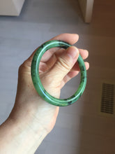 Load image into Gallery viewer, 58.3mm Certified 100% Natural Fresh Young Green/Dark Green/Black Green Ink Painting (绿水墨) Round Cut Nephrite (Wulanhai 乌兰海碧玉) Bangle HN171-7339
