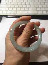 Load image into Gallery viewer, 52.2mm 100% Natural type A icy watery light green carved and golden-painted round cut slim Jadeite Jade bangle BH129
